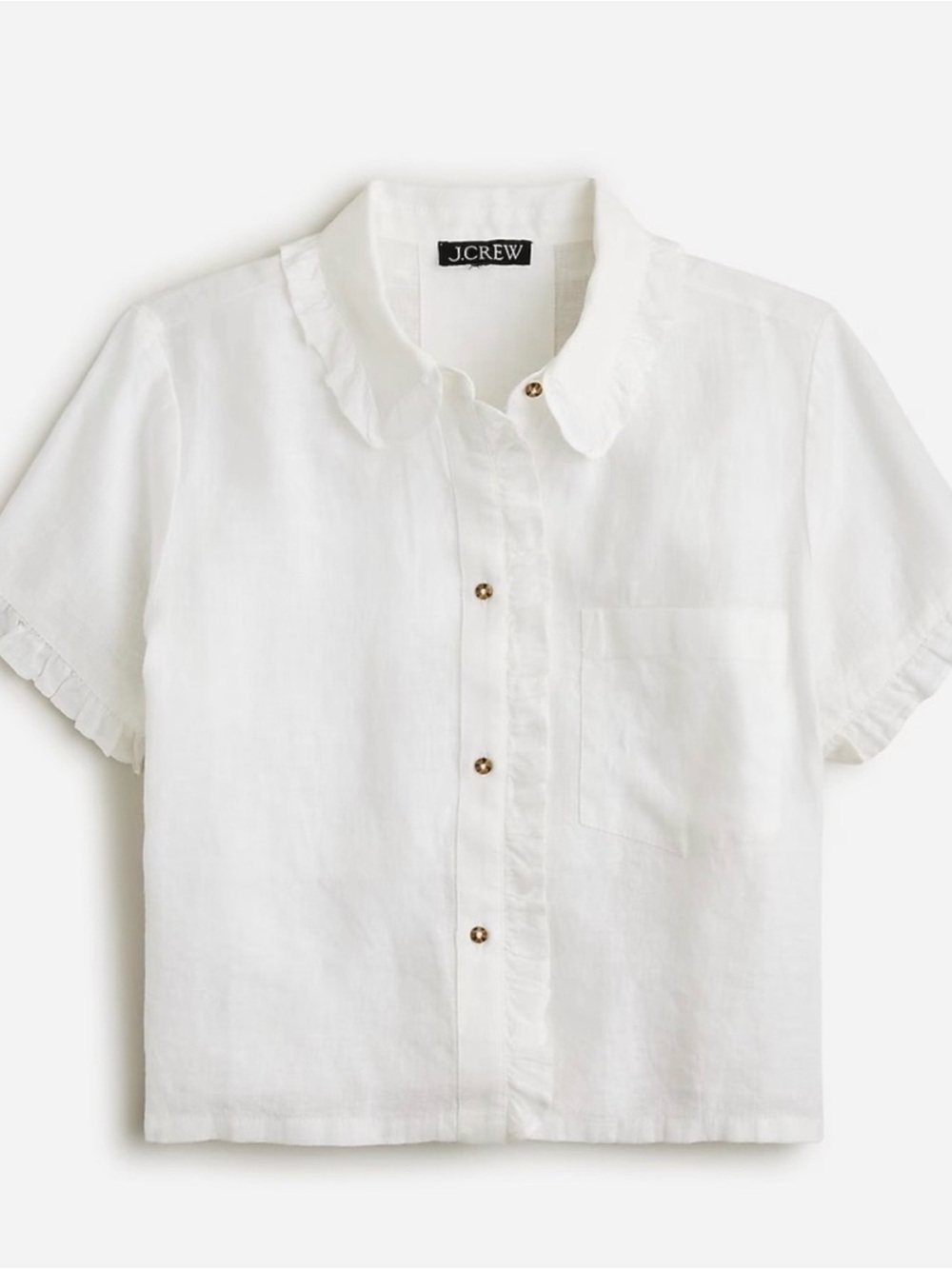 J.Crew White linen Ruffle Collar Button-Front Shirt